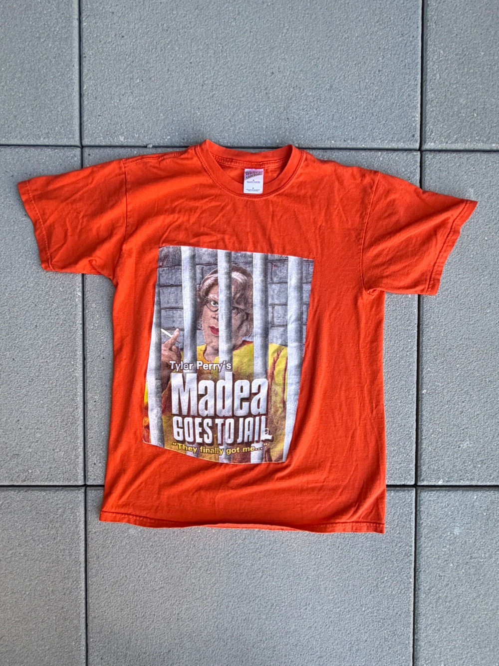 Gildan Orange Graphic Tee with Madea Poster Art